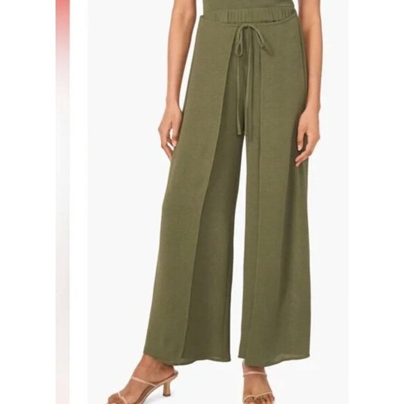 CeCe Size 2X Light Olive Women's Overlap Tie Front Wide Leg Soft Pants. New - Picture 1 of 6